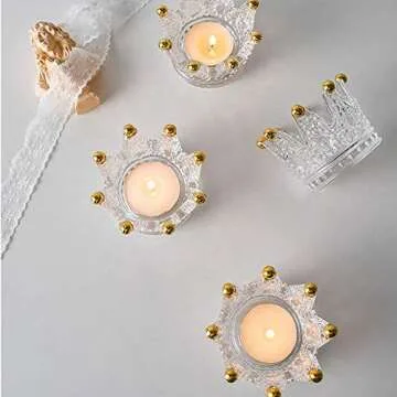 Elegant Vixdonos Crown Glass Tealight Candle Holders Set
