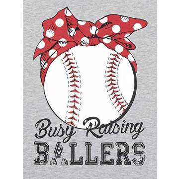 Baseball Shirt Women Busy Raising Ballers Shirt Funny Baseball Mom Short Sleeve Tee Top Grey