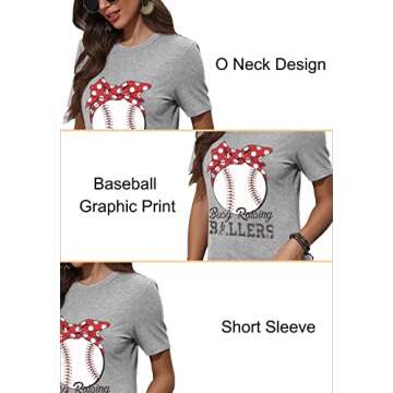 Baseball Shirt Women Busy Raising Ballers Shirt Funny Baseball Mom Short Sleeve Tee Top Grey