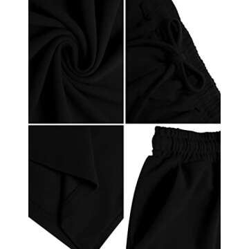 ELESOL Pajama Set for Women Lounge 2 Piece Sweatsuits Puff Top and Shorts Set with Pockets Black XL