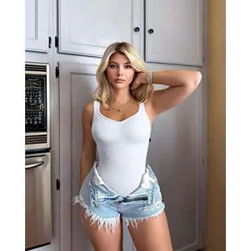 OQQ Women's 3 Piece Bodysuits Sexy Ribbed Sleeveless Shapewear Tank Tops 2025 Summer Leotard Black Rose White