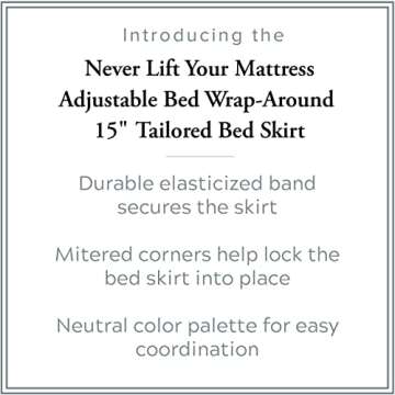 Bed Maker's Wrap-Around Microfiber Bed Skirt for Adjustable Beds, Tailored Style, 15 Inch Drop Length, King, White