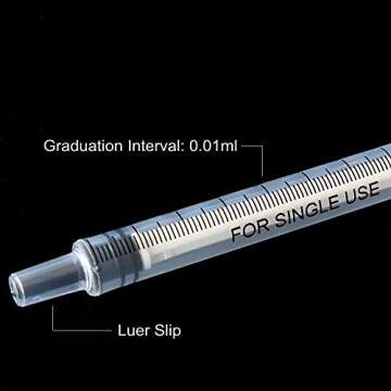 BSTEAN 1ml 1cc Syringe with Luer Slip Tip, No Needle, Non-Sterile (Pack of 25)