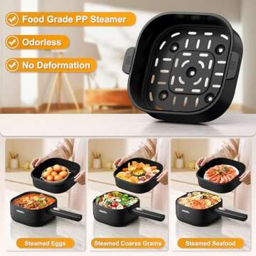 Dezin Hot Pot Electric with Steamer, 2L Non-Stick Ceramic Coating Electric Pot, Multifunction Cooker for Ramen, Portable Hot Pot with Power Control for Dorm, Office, Travel (Silicone Spatula Included)