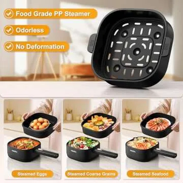 Dezin Hot Pot Electric with Steamer, 2L Non-Stick Ceramic Coating Electric Pot, Multifunction Cooker for Ramen, Portable Hot Pot with Power Control for Dorm, Office, Travel (Silicone Spatula Included)
