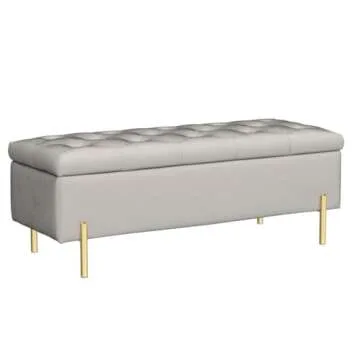 Apeaka Velvet Storage Bench Bedroom End of Bed Upholstered Tufted Settee Bench for Living Room Entryway Rectangular Storage Ottoman Bench Ivory