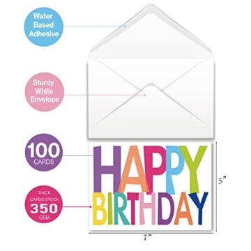 Bulk Happy Birthday Cards - 100 Cards with Messages