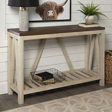 Walker Edison Modern Farmhouse Accent Entryway Table Entry Table Living Room End Table, 52 Inch, Dar...