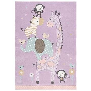 SAFAVIEH Carousel Kids Collection Area Rug - 4' x 6', Purple, Animal Design, Ideal for High Traffic Area for Boys & Girls in Playroom, Nursery, Bedroom (CRK120V-4)
