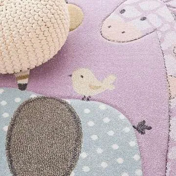 SAFAVIEH Carousel Kids Collection Area Rug - 4' x 6', Purple, Animal Design, Ideal for High Traffic Area for Boys & Girls in Playroom, Nursery, Bedroom (CRK120V-4)