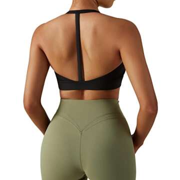 RXRXCOCO Women Padded Open Back Sports Bra Spaghetti Strap Racerback Low Impact Workout Yoga Bra Cropped Tank Tops(Black,M)