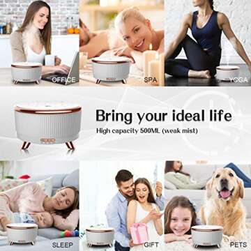 Essential Oil Diffusers for Home 500ml,Aromatherapy Diffusers for Essential Oils Large Room with R/C,7 Colors Lights & 3 Mist Mode Waterless Auto Off for Women,Bedroom Summer,Desk Meditation Decor