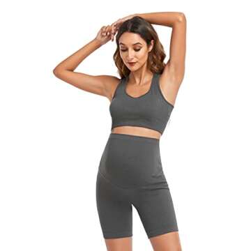 Women's Maternity 2 Piece Outfit Set - Bra & Shorts for Pregnancy - Yoga workout Lounge Wear Sets