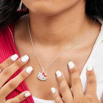 SALLY ROSE Sanrio Hello Kitty Crystal Women's Pendant Necklace 18" - Silver Plated Hello Kitty Neckl...