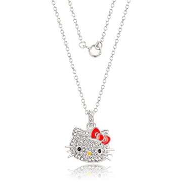 SALLY ROSE Sanrio Hello Kitty Crystal Women's Pendant Necklace 18" - Silver Plated Hello Kitty Necklace Officially Licensed