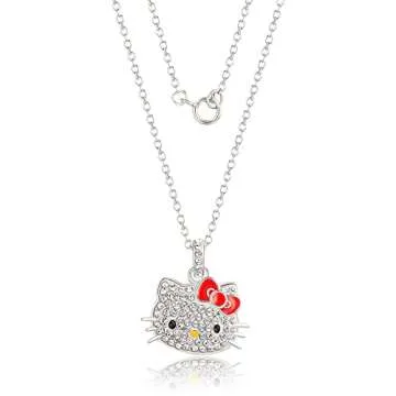 SALLY ROSE Sanrio Hello Kitty Crystal Women's Pendant Necklace 18" - Silver Plated Hello Kitty Necklace Officially Licensed