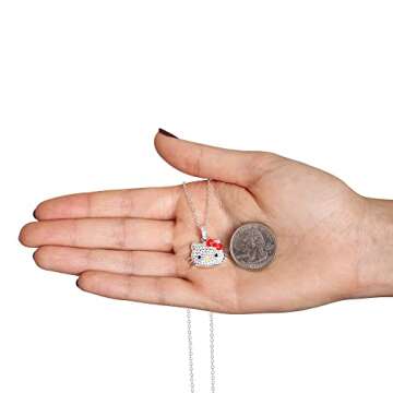 SALLY ROSE Sanrio Hello Kitty Crystal Women's Pendant Necklace 18" - Silver Plated Hello Kitty Necklace Officially Licensed