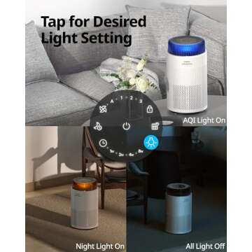 COWAY Air Purifiers for Bedroom Home up to 810 ft², True HEPA Filter for Smoke, Allergies, Pet Dander, Odor, AQI Monitor, Auto&Sleep Mode, Timer, Filter Indicator, Night Light, 3yr Warranty, 100 White