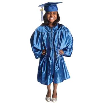 Medium Blue Shiny Child Graduation Cap, Gown, Tassel and 2025 Charm