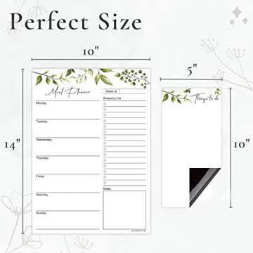 Magnetic Dry Erase Menu Board (Leaf Design) | Reusable Weekly Meal Planner Magnetic for Fridge | Meal Planning Calendar 10x14 Inch Includes 5x10 Inch Magnetic Notepad, 3 x Markers