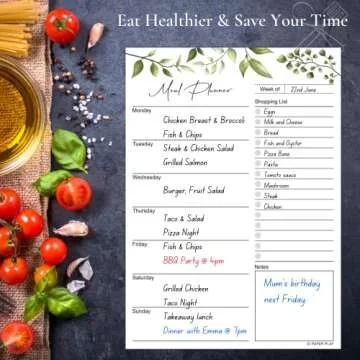 Magnetic Dry Erase Menu Board (Leaf Design) | Reusable Weekly Meal Planner Magnetic for Fridge | Meal Planning Calendar 10x14 Inch Includes 5x10 Inch Magnetic Notepad, 3 x Markers