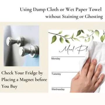 Magnetic Dry Erase Menu Board (Leaf Design) | Reusable Weekly Meal Planner Magnetic for Fridge | Meal Planning Calendar 10x14 Inch Includes 5x10 Inch Magnetic Notepad, 3 x Markers