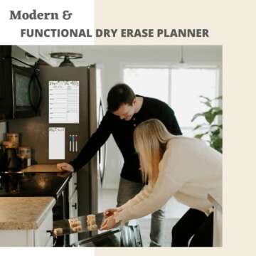 Magnetic Dry Erase Menu Board (Leaf Design) | Reusable Weekly Meal Planner Magnetic for Fridge | Meal Planning Calendar 10x14 Inch Includes 5x10 Inch Magnetic Notepad, 3 x Markers