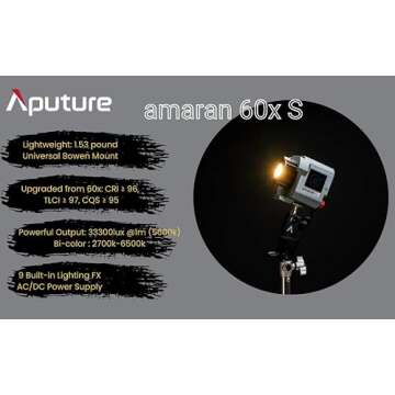 Aputure Amaran 60X S Bi Color LED Video Light 2700-6500K, Upgraded TLCI 97+ CRI 96+ SSI 87+, 9 Light...