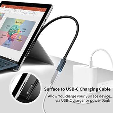 Sisyphy Surface to USB C Charging Cable, Compatible with Microsoft Surface Pro 7/6/5/4/3 Go3/2/1 Laptop 4/3/2/1, Requires 45W 15V/3A USB-C Charger