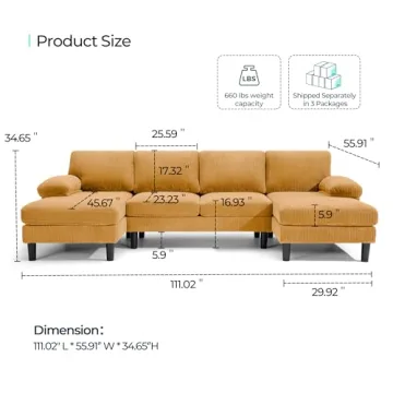 LINSY HOME Corduroy U-Shaped Sectional Sofa | Comfort & Style