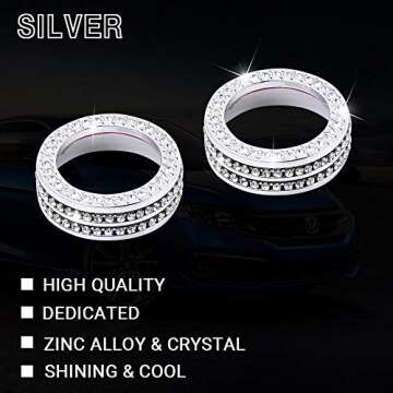 1797 Bling AC Volume Knob Covers Caps fit for Mazda 3 CX-5 CX-9 CX-30 Accessories Air Conditioner Radio Ring Parts Trim Sticker Decals Silver Crystal Pack of 2