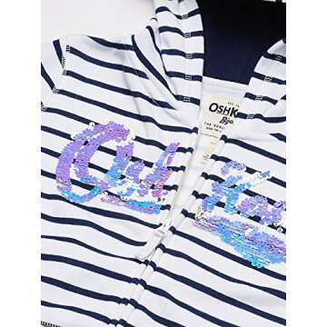 OshKosh B'Gosh girls Full Zip Logo Hoodie Hooded Sweatshirt, White Navy Stripe, 6-6X US