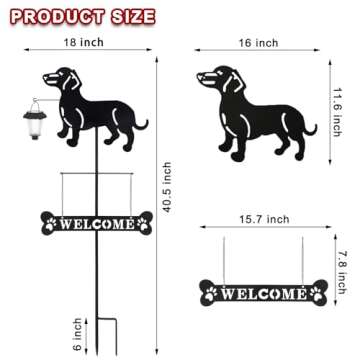 BAYN Solar Dachshund Silhouette Dog Breed Welcome Sign with a Lantern Outdoor Decorative Garden Stakes for Yard, Lawn, Patio, Pathway