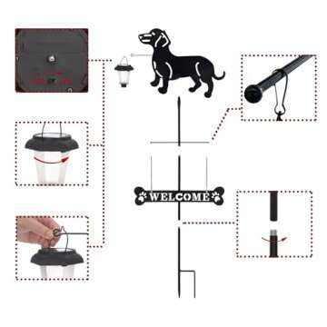 BAYN Solar Dachshund Silhouette Dog Breed Welcome Sign with a Lantern Outdoor Decorative Garden Stakes for Yard, Lawn, Patio, Pathway