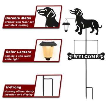 BAYN Solar Dachshund Silhouette Dog Breed Welcome Sign with a Lantern Outdoor Decorative Garden Stakes for Yard, Lawn, Patio, Pathway