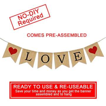 LOVE Burlap Banner | Valentines Day Decorations | Valentines Garland | Valentine Photo Props | Engag...