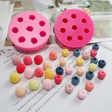 4Pcs Strawberry, Tangerine Segment, Raspberry and Blueberry Fondant Molds, 3D Fruit Berries Mandarin Orange Silicone Chocolate Candy Mold for Cake Cupcake Topper Decoration Soap Wax Candle Embeds Mold