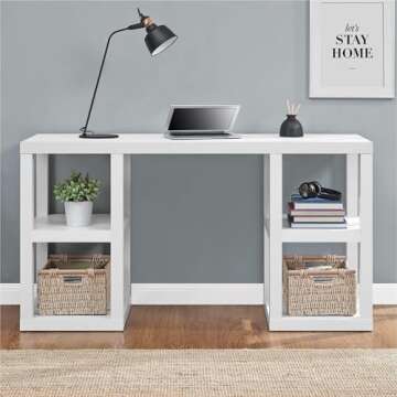 Ameriwood Home Parsons Double Pedestal Desk in White