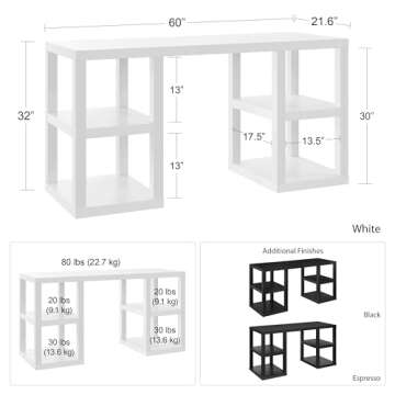 Ameriwood Home Parsons Double Pedestal Desk in White