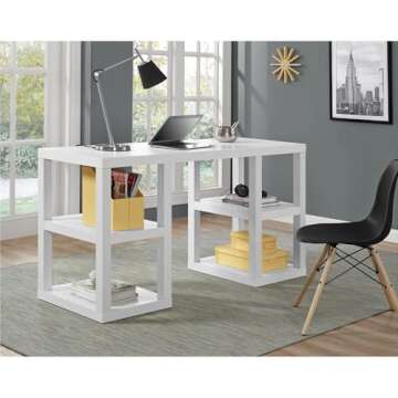 Ameriwood Home Parsons Double Pedestal Desk in White