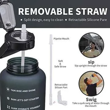 ST-YIBEN 100oz Large Motivational Water Bottle with Time Marker,Leakproof & BPA Free 3 Liter Black Gallon Water Bottle with Straw & Handle Tritan Frosted Water Jug for Women Men to Fitness,Gym,Sports