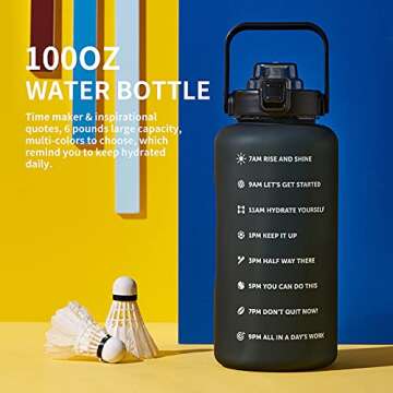 ST-YIBEN 100oz Large Motivational Water Bottle with Time Marker,Leakproof & BPA Free 3 Liter Black Gallon Water Bottle with Straw & Handle Tritan Frosted Water Jug for Women Men to Fitness,Gym,Sports