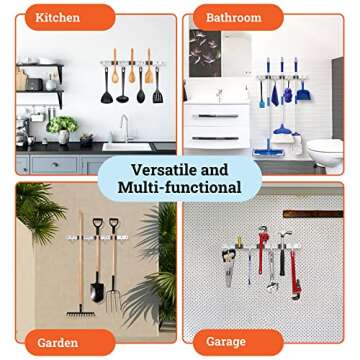 Broom and Mop Holder Wall Mounted - Broom Hanger, Closet - Broom Organizer Wall Mount - Broom Rack