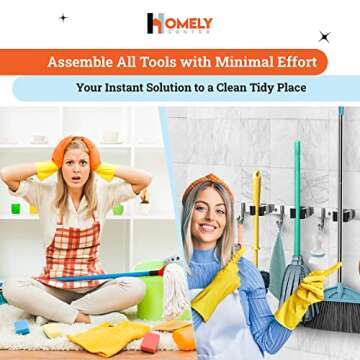 Broom and Mop Holder Wall Mounted - Broom Hanger, Closet - Broom Organizer Wall Mount - Broom Rack