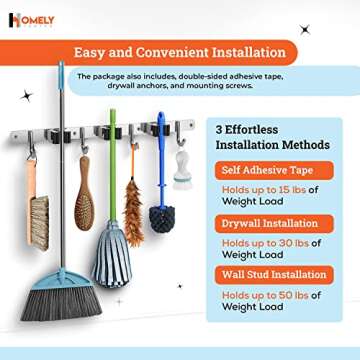 Broom and Mop Holder Wall Mounted - Broom Hanger, Closet - Broom Organizer Wall Mount - Broom Rack