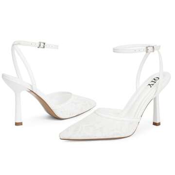 QIY White Closed Toe Heels Slingback Heels for Women High Heels Bridal Wedding Formal Dress Shoes Wh...