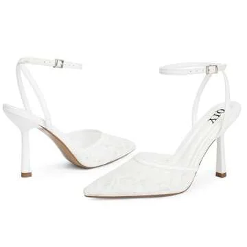 QIY White Closed Toe Heels Slingback Heels for Women High Heels Bridal Wedding Formal Dress Shoes Wh...