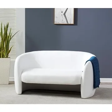 Elegant SAFAVIEH Zhao White Linen Curved Loveseat