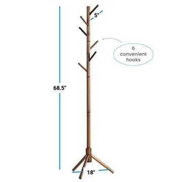 ZOBER Coat Rack Free Standing Stylish Wooden Design With 6 Hooks