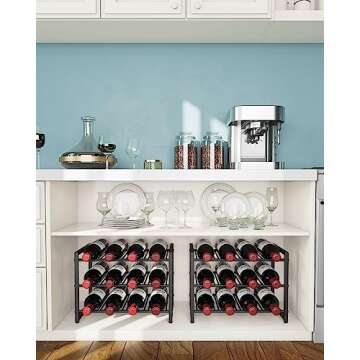 OROPY Wine Rack Countertop, 12 Bottle Wine Racks for Wine Bottles Storage Display, 3 Tier Metal Wine Holder Free Standing Floor Black